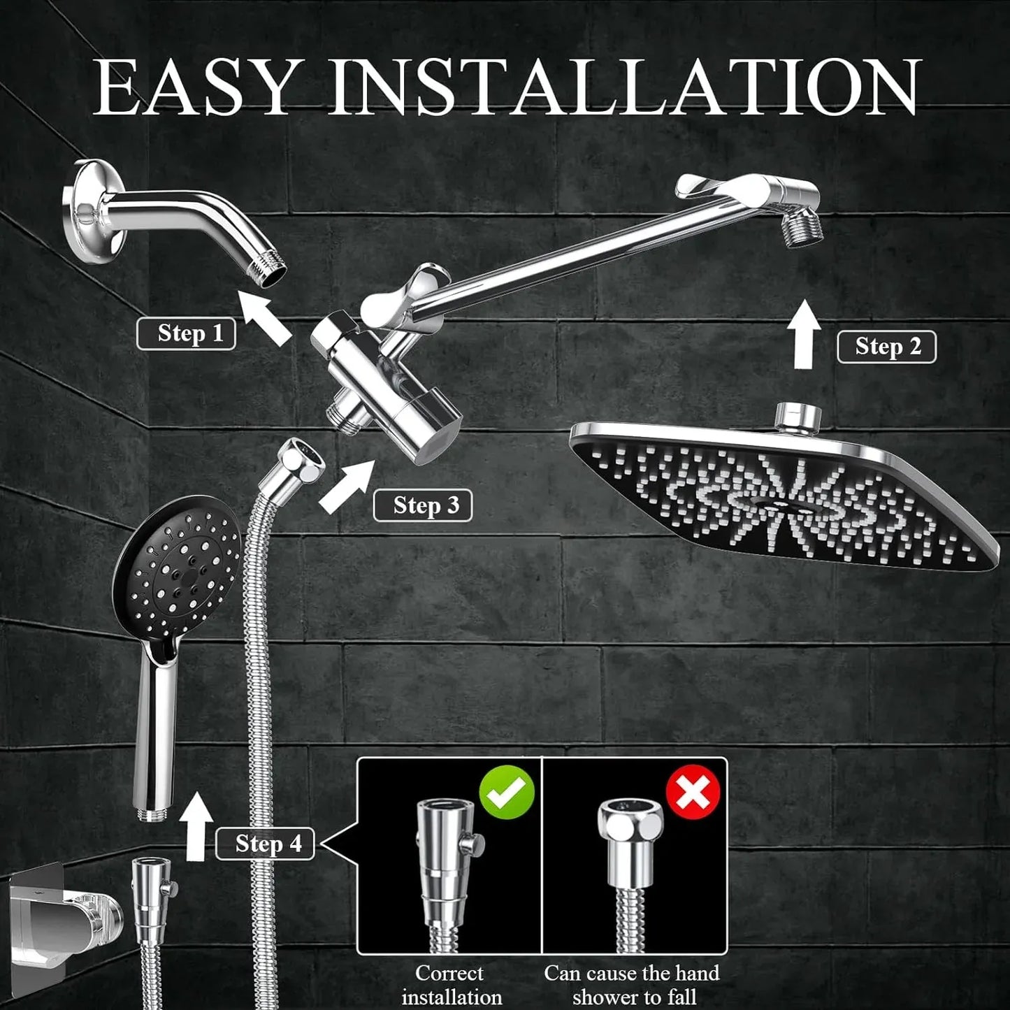 12 Inch High Pressure Rain Shower Head Combo with Extension Arm