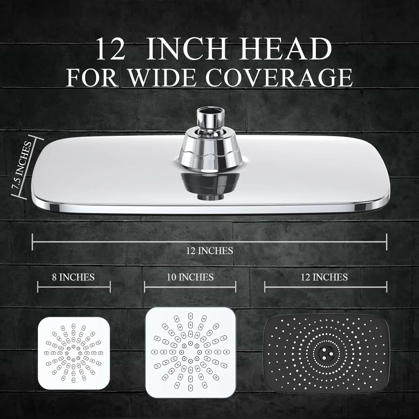 12 Inch High Pressure Rain Shower Head Combo with Extension Arm