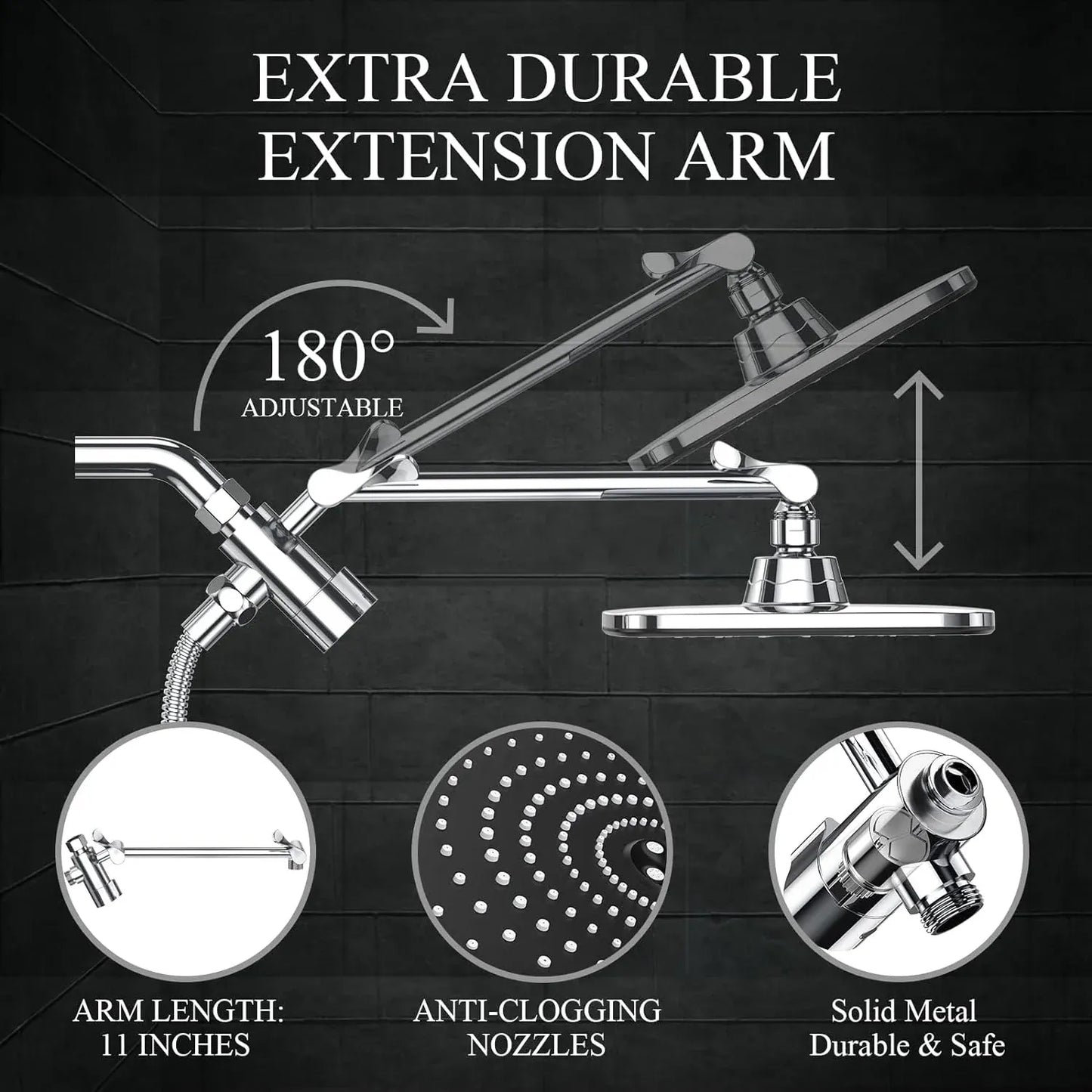 12 Inch High Pressure Rain Shower Head Combo with Extension Arm